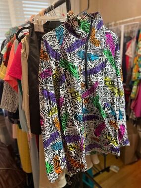 Colorful Abstract Print Windbreaker  Jacket